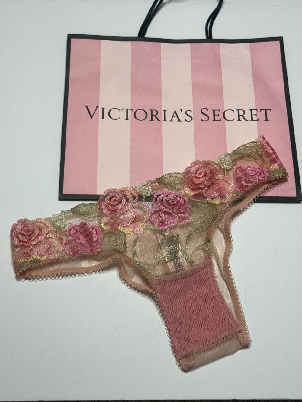 Victoria's Secret DREAM ANGELS Pink Shimmery Floral Embroidered Panty Sz XS
